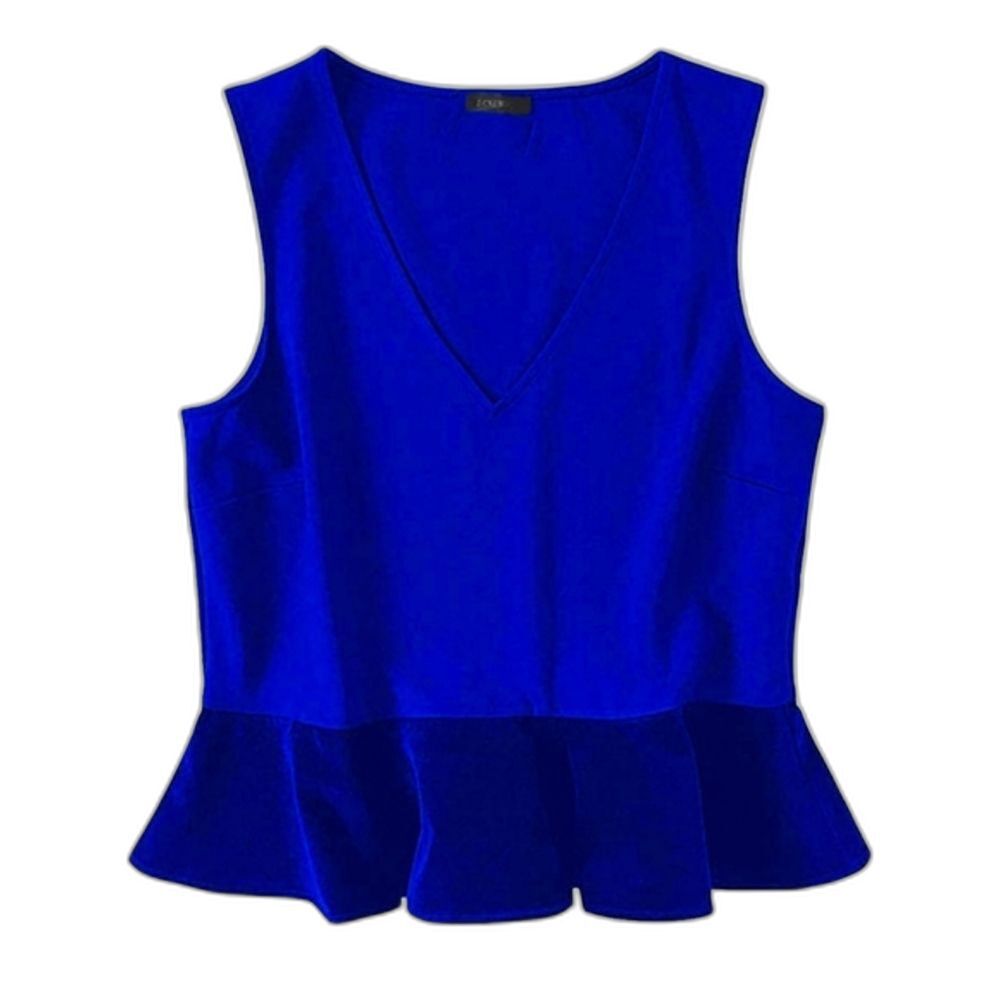 J CREW Women's V-Neck Peplum Blouse Y2K Top Blue SZ Large